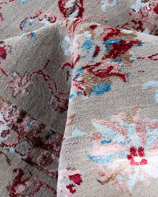 Traditional Ikat Hand Knotted Abstract Silk & Wool Blend Gray Area Rug 8' 1" x 10' 0"