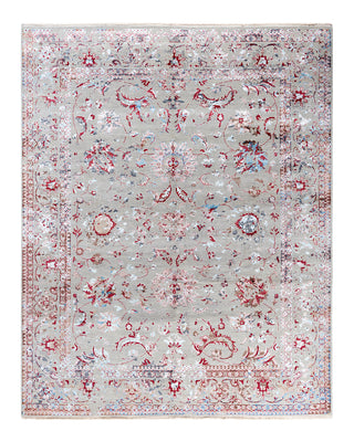 Traditional Ikat Hand Knotted Abstract Silk & Wool Blend Gray Area Rug 8' 1" x 10' 0"