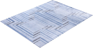 Contemporary Geometric Silk Hand Knotted Gray Area Rug 9' 1" x 12' 0"