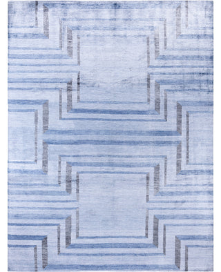 Contemporary Geometric Silk Hand Knotted Gray Area Rug 9' 1" x 12' 0"