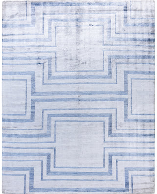 Contemporary Geometric Silk Hand Knotted Ivory Area Rug 8' 3" x 10' 4"