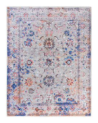 Traditional Ikat Hand Knotted Abstract Silk & Wool Blend Gray Area Rug 8' 0" x 10' 4"