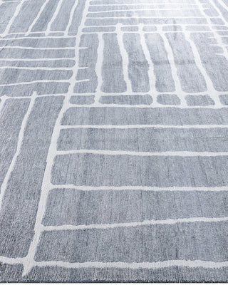 Contemporary Modern Hand Knotted Abstract Silk Gray Area Rug 9' 0" x 11' 10"