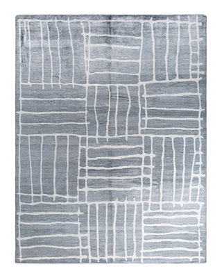 Contemporary Modern Hand Knotted Abstract Silk Gray Area Rug 9' 0" x 11' 10"