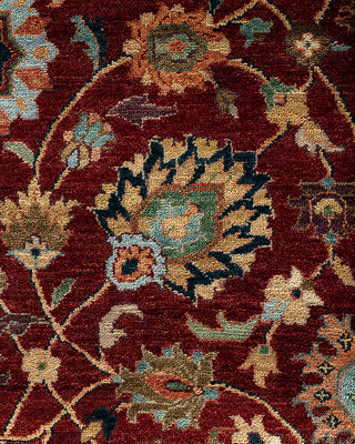 Traditional Indo Persian Hand Knotted Floral Wool Red Area Rug 9' 1" x 11' 9"