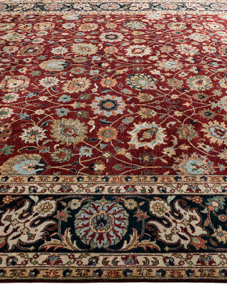 Traditional Indo Persian Hand Knotted Floral Wool Red Area Rug 9' 1" x 11' 9"
