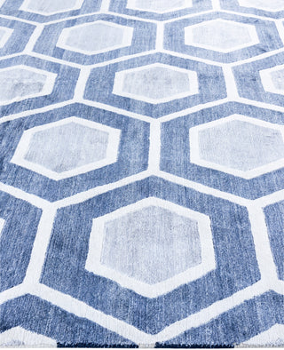 Contemporary Geometric Silk Hand Knotted Black Area Rug 8' 2" x 9' 8"