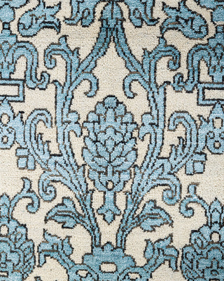 Traditional Ikat Hand Knotted Floral Silk & Wool Blend Ivory Area Rug 9' 2" x 12' 1"
