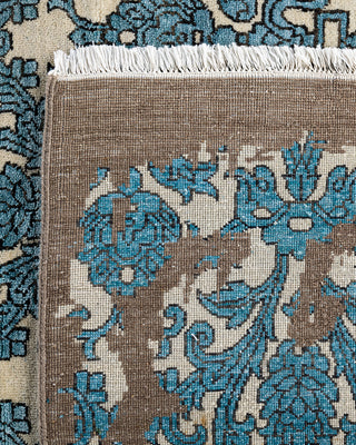 Traditional Ikat Hand Knotted Floral Silk & Wool Blend Ivory Area Rug 9' 2" x 12' 1"