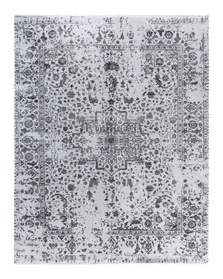 Traditional Ikat Hand Knotted Abstract Silk & Wool Blend Gray Area Rug 8' 1" x 10' 2"