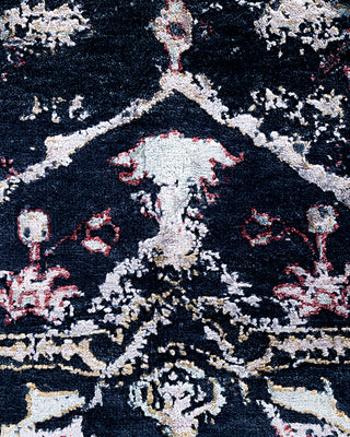 Traditional Ikat Hand Knotted Abstract Silk & Wool Blend Black Area Rug 8' 0" x 9' 10"