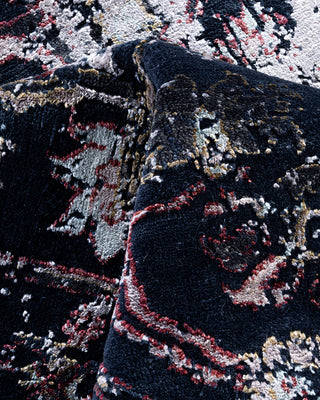 Traditional Ikat Hand Knotted Abstract Silk & Wool Blend Black Area Rug 8' 0" x 9' 10"