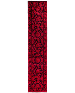 Contemporary Overdyed Wool Hand Knotted Red Runner 2' 7" x 12' 2"