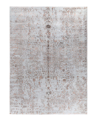 Traditional Ikat Hand Knotted Abstract Silk & Wool Blend Gray Area Rug 9' 1" x 12' 4"