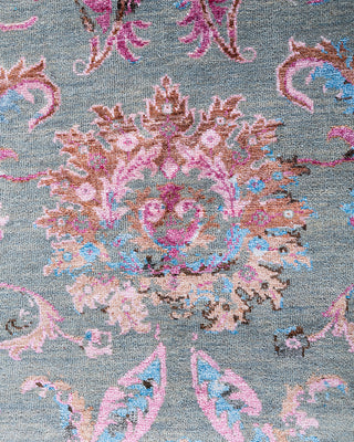 Traditional Ikat Hand Knotted Abstract Silk & Wool Blend Gray Area Rug 8' 2" x 9' 10"