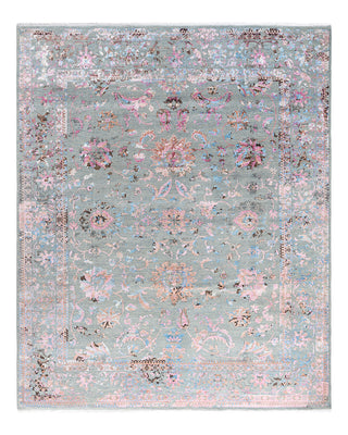Traditional Ikat Hand Knotted Abstract Silk & Wool Blend Gray Area Rug 8' 2" x 9' 10"
