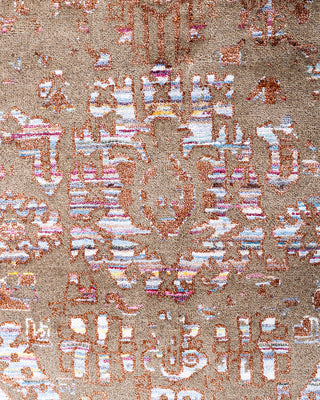 Traditional Ikat Hand Knotted Abstract Silk & Wool Blend Brown Area Rug 8' 0" x 10' 0"