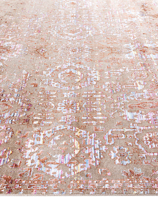 Traditional Ikat Hand Knotted Abstract Silk & Wool Blend Brown Area Rug 8' 0" x 10' 0"