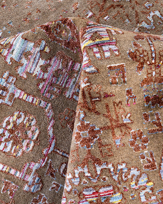 Traditional Ikat Hand Knotted Abstract Silk & Wool Blend Brown Area Rug 8' 0" x 10' 0"