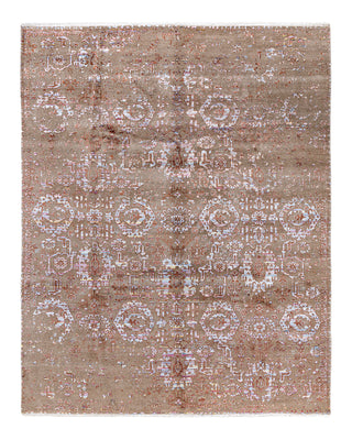 Traditional Ikat Hand Knotted Abstract Silk & Wool Blend Brown Area Rug 8' 0" x 10' 0"