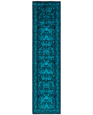 Contemporary Overdyed Wool Hand Knotted Black Runner 2' 7" x 10' 8"