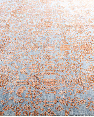 Traditional Ikat Hand Knotted Abstract Silk & Wool Blend Gold Area Rug 7' 10" x 10' 1"