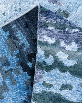 Contemporary Modern Hand Knotted Abstract Silk & Wool Blend Blue Area Rug 9' 1" x 12' 2"
