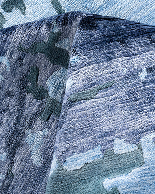 Contemporary Modern Hand Knotted Abstract Silk & Wool Blend Blue Area Rug 9' 1" x 12' 2"