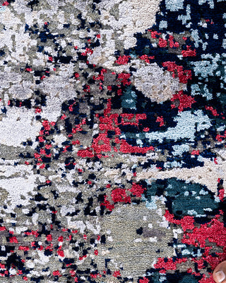 Traditional Ikat Hand Knotted Abstract Silk & Wool Blend Gray Area Rug 8' 2" x 10' 1"
