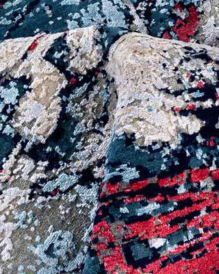 Traditional Ikat Hand Knotted Abstract Silk & Wool Blend Gray Area Rug 8' 2" x 10' 1"