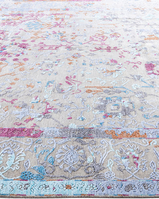 Traditional Ikat Hand Knotted Abstract Silk & Wool Blend Gray Area Rug 7' 10" x 10' 0"