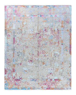 Traditional Ikat Hand Knotted Abstract Silk & Wool Blend Gray Area Rug 7' 10" x 10' 0"