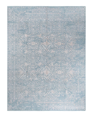 Traditional Ikat Hand Knotted Abstract Silk & Wool Blend Gray Area Rug 9' 0" x 11' 10"