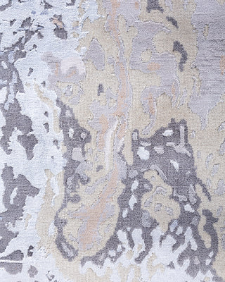 Traditional Ikat Hand Knotted Abstract Silk & Wool Blend Beige Area Rug 9' 1" x 12' 2"