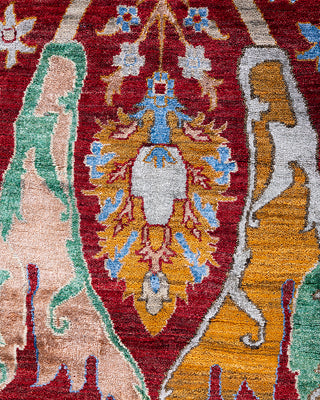 Contemporary Modern Hand Knotted Floral Silk & Wool Blend Red Area Rug 8' 1" x 10' 1"