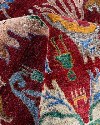 Contemporary Modern Hand Knotted Floral Silk & Wool Blend Red Area Rug 8' 1" x 10' 1"