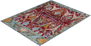 Contemporary Modern Hand Knotted Floral Silk & Wool Blend Red Area Rug 8' 1" x 10' 1"