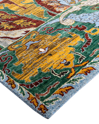 Traditional Ikat Hand Knotted Floral Silk & Wool Blend Blue Area Rug 9' 1" x 12' 4"
