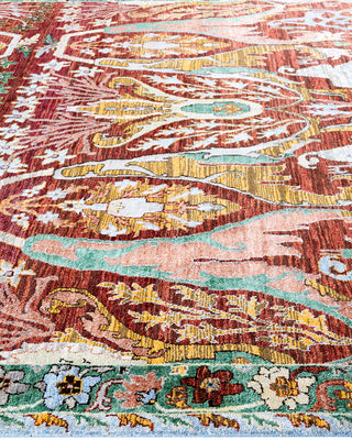 Traditional Ikat Hand Knotted Floral Silk & Wool Blend Blue Area Rug 9' 1" x 12' 4"