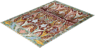 Traditional Ikat Hand Knotted Floral Silk & Wool Blend Blue Area Rug 9' 1" x 12' 4"