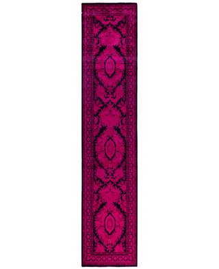 Contemporary Overdyed Wool Hand Knotted Pink Runner 2' 6" x 12' 3"