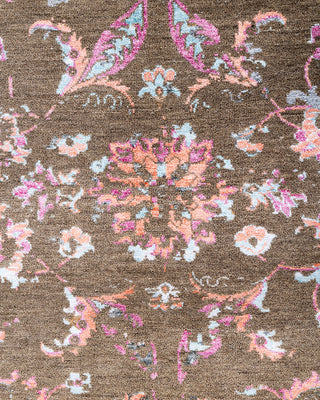 Traditional Ikat Hand Knotted Abstract Silk & Wool Blend Brown Area Rug 8' 2" x 9' 10"