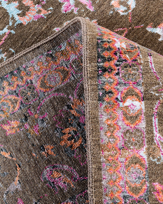 Traditional Ikat Hand Knotted Abstract Silk & Wool Blend Brown Area Rug 8' 2" x 9' 10"