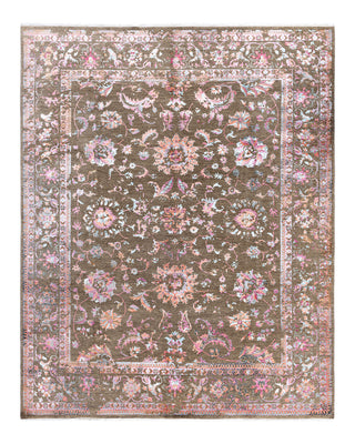 Traditional Ikat Hand Knotted Abstract Silk & Wool Blend Brown Area Rug 8' 2" x 9' 10"