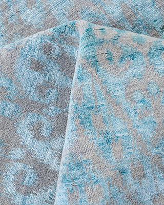 Traditional Ikat Hand Knotted Floral Silk & Wool Blend Beige Area Rug 8' 3" x 10' 2"