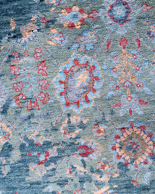 Traditional Ikat Hand Knotted Abstract Silk & Wool Blend Green Area Rug 9' 1" x 12' 2"