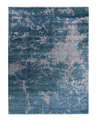 Traditional Ikat Hand Knotted Abstract Silk & Wool Blend Green Area Rug 9' 1" x 12' 2"