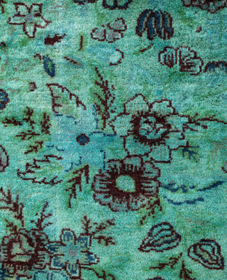 Contemporary Overdyed Wool Hand Knotted Green Runner 2' 8" x 12' 1"