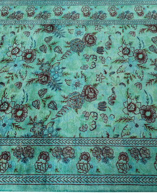 Contemporary Overdyed Wool Hand Knotted Green Runner 2' 8" x 12' 1"