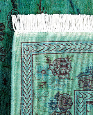 Contemporary Overdyed Wool Hand Knotted Green Runner 2' 8" x 12' 1"